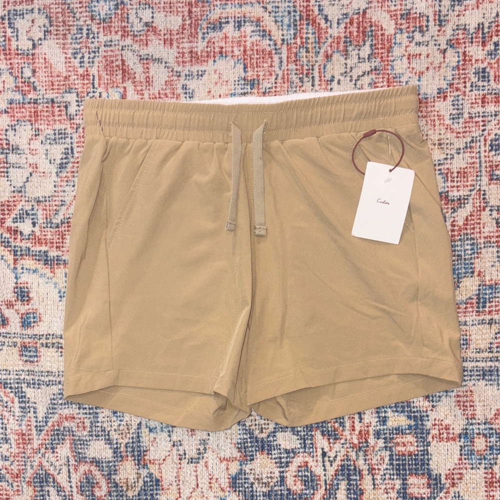 Kids' Neutral Tan Drawstring Shorts with Elastic Waist